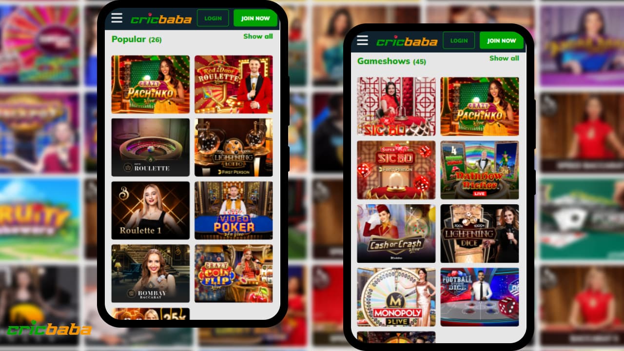 Cricbaba mobile app table games